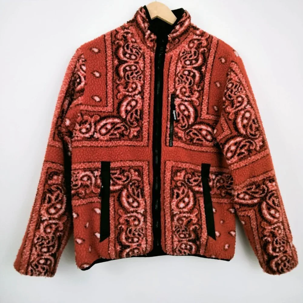 Supreme Reversible Bandana Fleece Jacket in Red Small